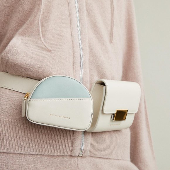 MWant Les Essentiels Luka Half Moon Leather Small Pouch Belt Bag, White/Blue - Picture 9 of 12